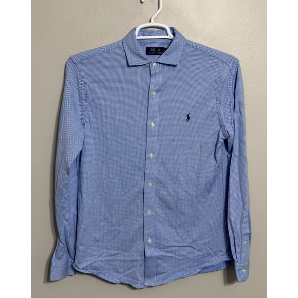 Polo Ralph Lauren Men's Medium Blue Houndstooth Flannel Long Sleeve Button Up - Picture 2 of 5